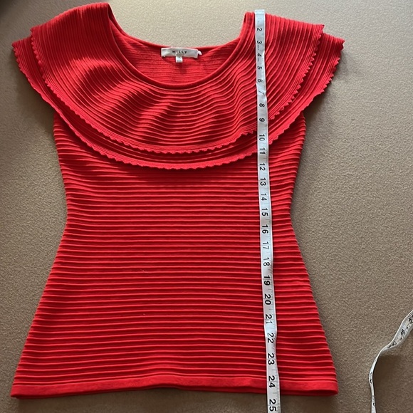 MILLY Textured Flounce Sleeveless Top - Poppy Red- Size S - Picture 6 of 10